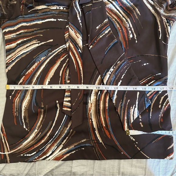 Vintage 1960s brown abstract tie blouse with sheer puffy sleeves - Picture 9 of 9